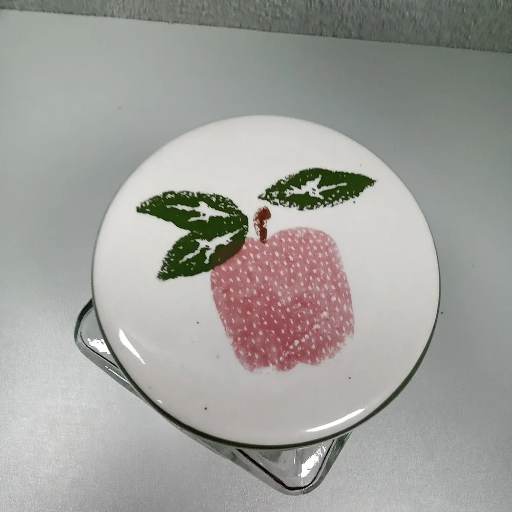 Vintage Style Square Glass Apple Canister Jar with Pink Ceramic Lid 7 Inch‎